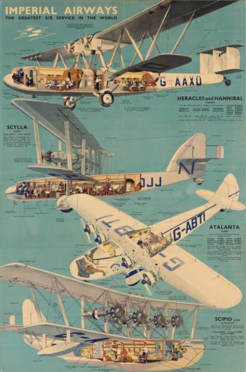 DESIGNER UNKNOWN.  IMPERIAL AIRWAYS / THE GREATEST AIR SERVICE IN THE WORLD. 29½x19½ inches, 75x49½ cm.